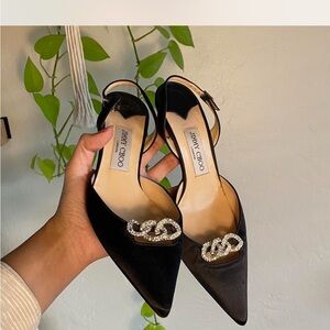 Jimmy Choo Black Heels with Crystal Detail